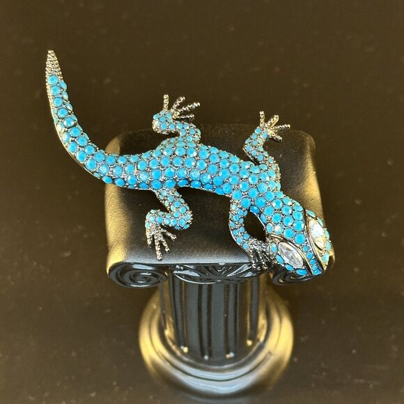 JOAN RIVERS SWARVOSKI TURQUOISE BLUE CRYSTALS LIZARD SALAMANDER BROOCH 3.5" - Picture 3 of 3